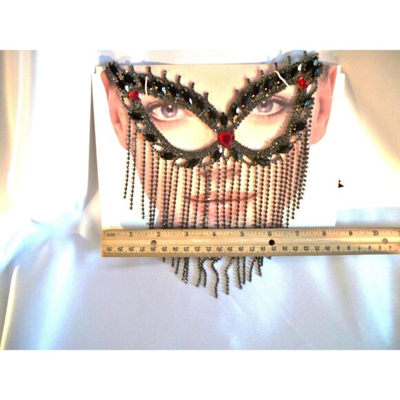 Harem mask, black rhinestone mask, dangle mask, costume masquerade cosplay mask - Picture 4 of 6